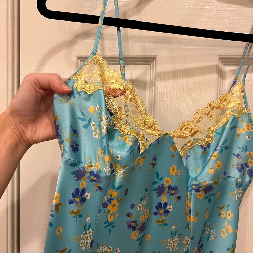 Vintage Y2K 2001 Victoria’s Secret Slip Dress Blue Yellow Lace Floral Small - Picture 5 of 9